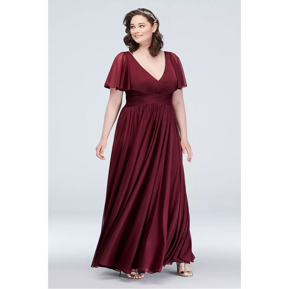 David’s Bridal Wine Crisscross Mesh Bridesmaid Dress
